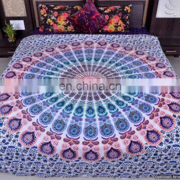 Indian White Mandala Duvet Covers Throw Quilt Cover Hippie Sanganeri Printed Ethnic Duvet Cover