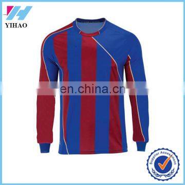 Yihao 2015 High Quality Men Long Sleeve Football Jersey Cheap Wholesae Striped Colorful Soccer Jerseys