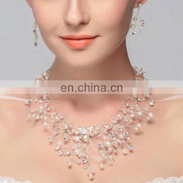 Wholesale Min Order Fashion Full Crystal White Gold Plated Necklace Earrings Crystal Jewelry Set Bridal