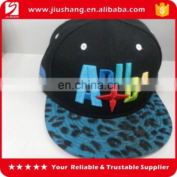 100% acrylic 6 panel flat brim snapback cap with custom embroidery logo