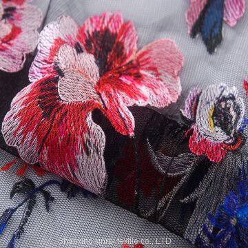 pakistani black tulle lace 3d sarees border embroidery designs fabric