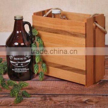 Custom handmade solid wooden growler bottle crates with rope handle