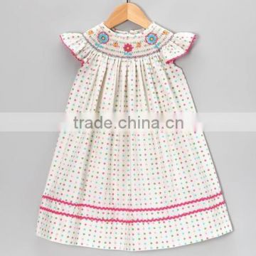 Nice sewing Cotton Chevron Smocked Flower Baby Girls Bishop Dress                        
                                                Quality Choice