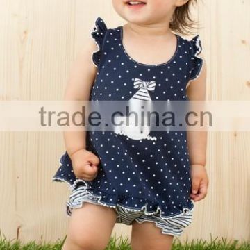 custom children clothes high quality fashion strip blue and white kids girl shirt