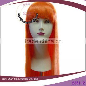 cheap orange color straight synthetic hair party wigs with neat bang