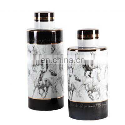 Modern Black And White Creative Horse Pattern Porcelain Ceramic Vase Luxury For Home Decoration