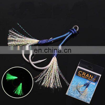 Amazon Quality Super Strong 16 Weaves Braided Line  Jigging Hook Luminous Feather Double Assist Hooks