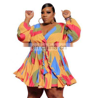 Manufacturer Customized Women's Summer Bohemian Long Skirt Printed V-neck Sexy Woven Oversized Skirt Plus Size Women's Clothing photo-5