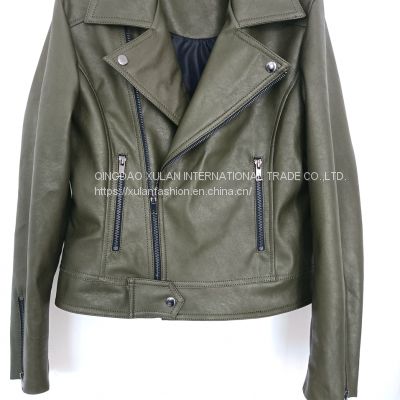 women's faux leather jacket motocycle biker PU jacket