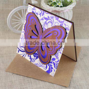 Unique 2016 Butterfly Shape Wooden Wedding Invitation Card with Hot Foil Words