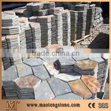 Wellest Yellow Wood Beige Slate Fan Shape Paving,Meshed Stone