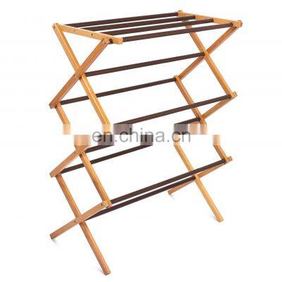 3 Tier Foldable Bamboo Wooden Clothes Drying Rack Water-Resistant