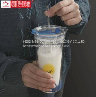 Deer Cup Custom 400ml Frosted Glass Tumbler With Silicone Sleeve Borosilicate Glass Cup With Lid and Straw photo-3