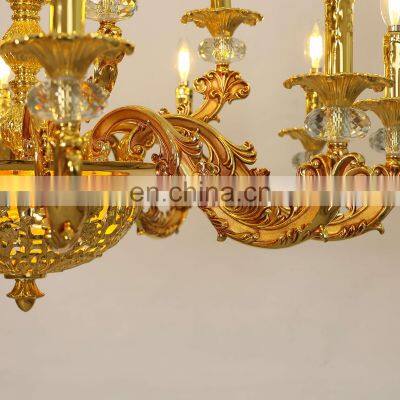 European Zinc Alloy Gold Crystal Candle Chandeliers Pendant Lights For Living Room