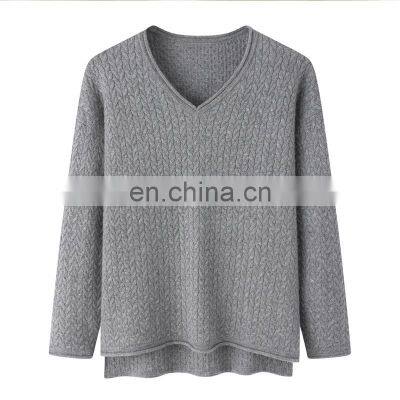 Custom Loose Knitted 100% Pure Cashmere Pullover High Quality V Neck Sweater Casual Autumn/Winter Plus Size Breathable Solid