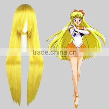 High Quality 100cm Long Straight Lemon Yellow Sailor Moon Wig Anime Cosplay Wig