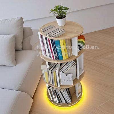 Solid Wood Rotating Bookshelf 360° Spinning Bookcase Tower Bamboo Bookcace Bookcase Bookshelf Storage Shelves Wooden Bookcase