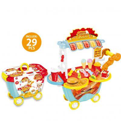 Kitchen Chief Toys Fast Food Role Play Cooking Game Trolley Plastic Cutlery Cart