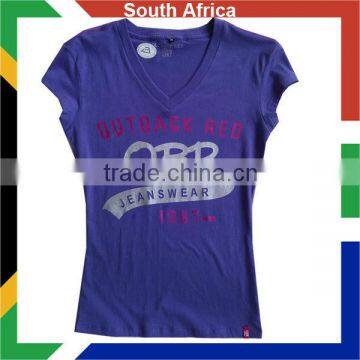 Deep V-neck brand ladies slim fit T-shirt/High quality v neck T-shirt/South Africa brand T-shirt