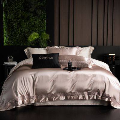 100% Cotton Bedding Set 4 Piece – Ivory White Jacquard Duvet Cover, Silky Soft Sateen Finish, Breathable Skin-Friendly,