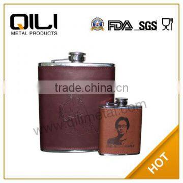 7oz real leather wrapped hip flask souvenir with logo