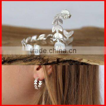 Spring design 2016 25mm 925 sterling silver leaf shape hoop earring