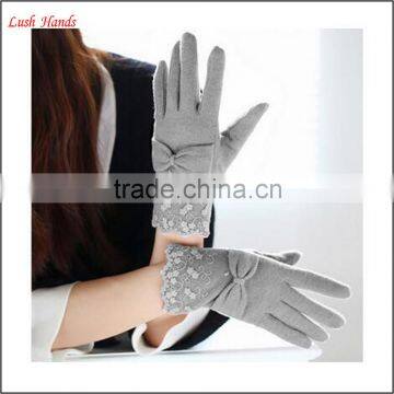 Girls Fashion Sweet Warm Woolen Gloves Fashion Wool Lace Gloves With Bow photo-3