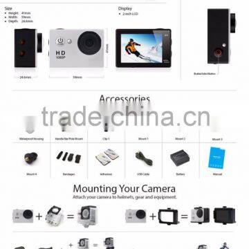 A9 Factory Price 2 Inch Sport DV Full HD 1080P Action Camera With Wifi