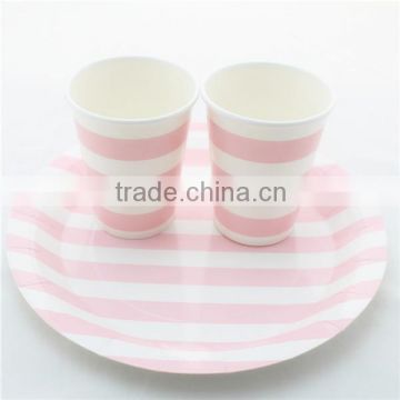 Baby Pink Striped Dinner Set Plate Cup