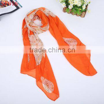 SF016 Autumn best selling orange leopard print silk scarves 160*70cm