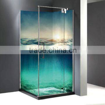 2016 new prefab shower enclosures ocean sunrise 3D digital printing glass Frameless and accessories available villa shower room