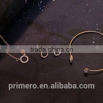 Fashion Austrian Crystal Circle Jewelry Sets Party Gold Pendant Necklace Drop Earrings For Women