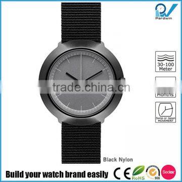 Brushed Black Case Stainless Steel Japan Miyota Movement 3ATM Water Resistant Grey Nylon Strap Watch photo-3