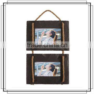 Classical rope hang slate double photo frame with mirro