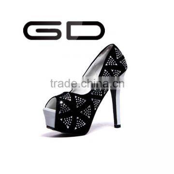 GD black high heel women sandals with platform and crystal