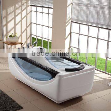 one person acrylic free standing with glass window massage bathtub