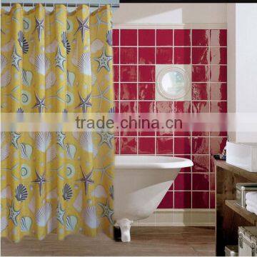 waterproof eco-friendly polyester shell printed shower curtain, for hotel family