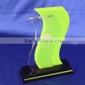 clear and light green acrylic trophy and award, printing/engraving any logo