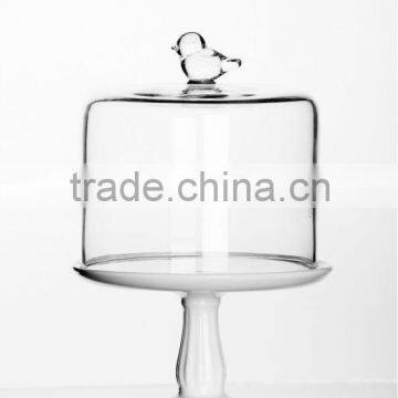 Beautiful Crystal Clear Glass Cake Stand with Bird Design