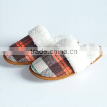 Women plaid fabric house indoor slipper with TPR sole