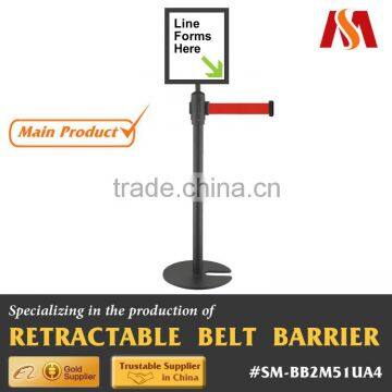 Black A3 Signage Frame Stand with retractable belt crowd control post