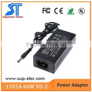 CE ROHS FCC Certificate 60W AC100-240V To DC12V 5A Power Supply Adapter