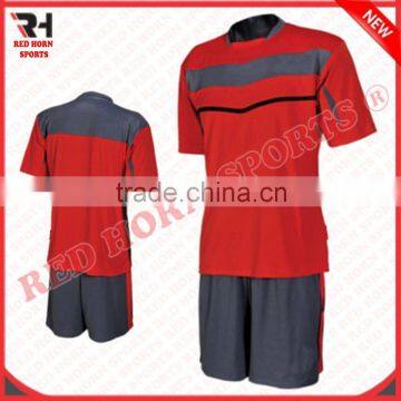 Red Horn Thai Quality Soccer / Football Team Uniform , Custom Designs are Accepted