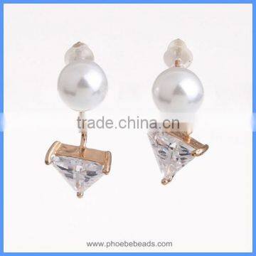 Wholesale Newest Women's Fashion Jewelry 7mm Imitation Pearl And 9mm Triangle Zircon Diamond Stud Earrings CTBE9-HS01