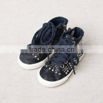 DB2963 dave bella 2015 autumn infant denim shoes baby rivet shoes baby jeans shoes bow baby cool rock shoes