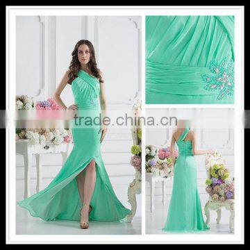 Real Sample One Shoulder A-line Sash Pleated Floor Length Split Front Prom Dresses xyy07-066