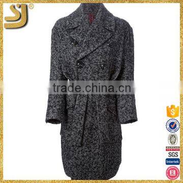 New Arrival new style winter silk black wool blended tweed coat