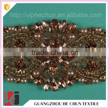 HC-7496-1 Hechun Good Quality Decorative Rose Gold Beaded Trim for Wedding Dress photo-3