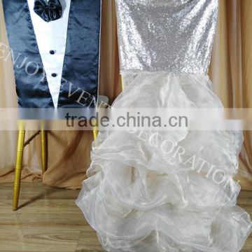 YHC#145 sequins bridal weddding chair back cover-polyester banquet wedding chiavari chair back cover                        
                                                Quality Choice