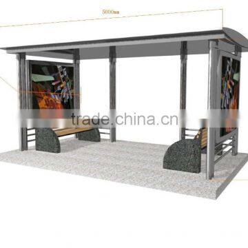 Stainless Steel Bus Stop Shelter with Advertising Light Box for Street Construction